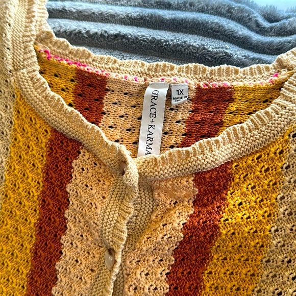Grace+Karma Striped Multicolor Button Knit Tank Top Size 1X - Picture 2 of 6
